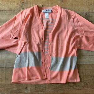 The Works Saks Fifth Avenue Lightweight MerinoWool Sweater Set Peach Orange Gray